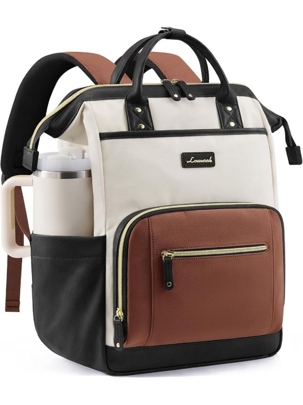 Stylish 17" Laptop Backpack for Women | Waterproof Travel Bag with Tumbler